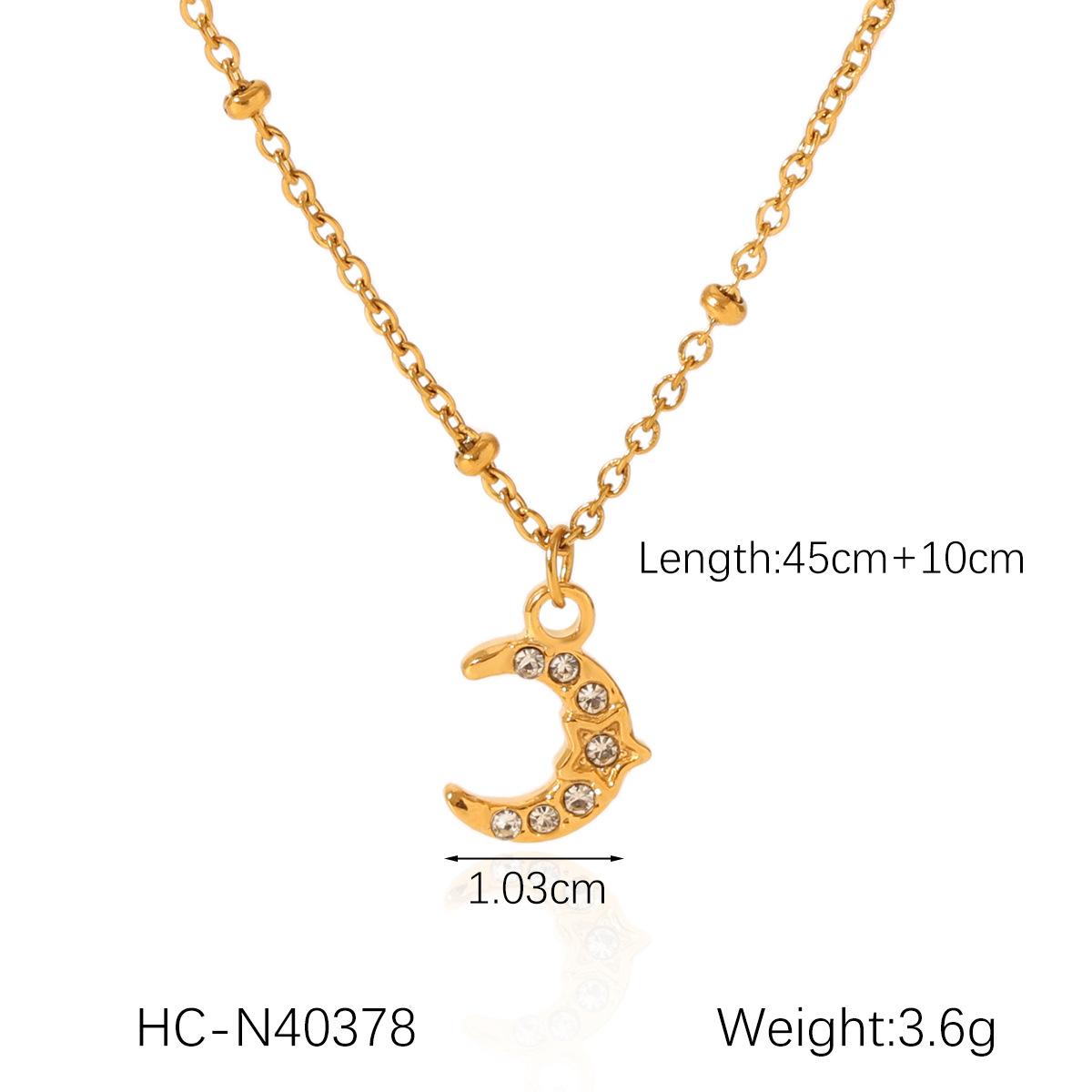18K Gold Stainless Steel Diamond-Encrusted Teardrop Moon Star Four-Leaf Clover Pendant Necklace Titanium Steel Clavicle Chain
