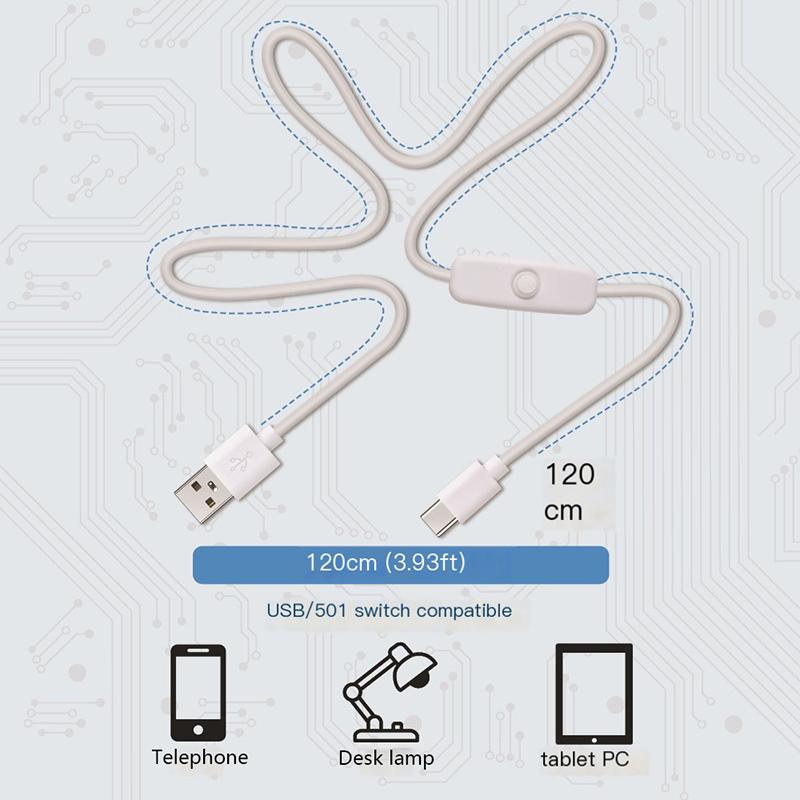 Usb To Type C Switch Cable Dc 5V 2A Power Supply Extension Power Wire White Black Usb To Type C Button Switch Line For Lamp Fan