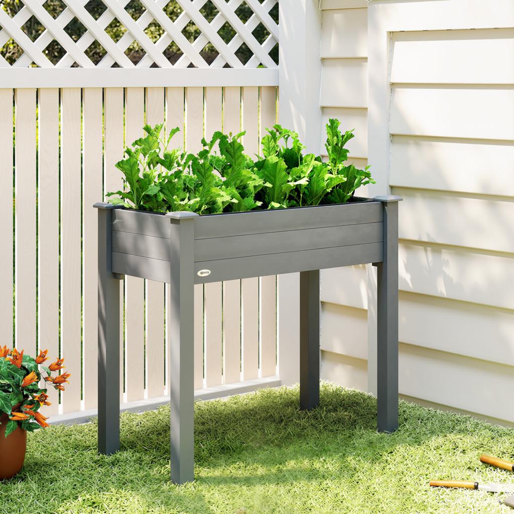 Raised Bed for Garden, Wooden Elevated Planter Box with Bed Liner, for Flower Vegetable Herb, Dark Grey