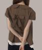 SOME PLACE Check Lace Contrast Sequin Star Print Frill Short Sleeve Blouse Shirt [Brown]