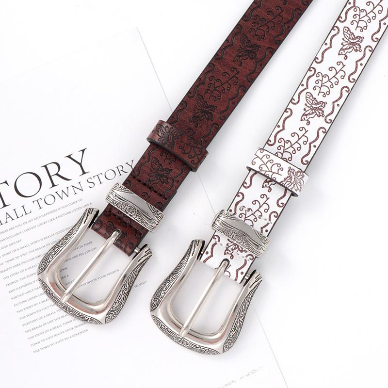 Leather Retro Womens Belt Butterfly Print Design For Trendy And Classic Looks