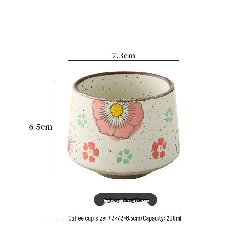 Retro Hand-Painted Ceramic Coffee Cup & Saucer Set with Latte Art Design