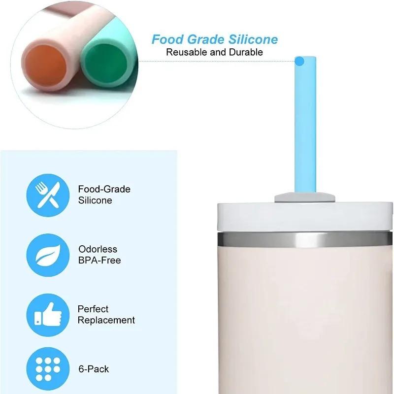 Replacement Straws for Stanley 40 oz Cup Tumbler, 12 Pack Clear Reusable Plastic Straws, 2 Straw Brushes,for Stanley Cup