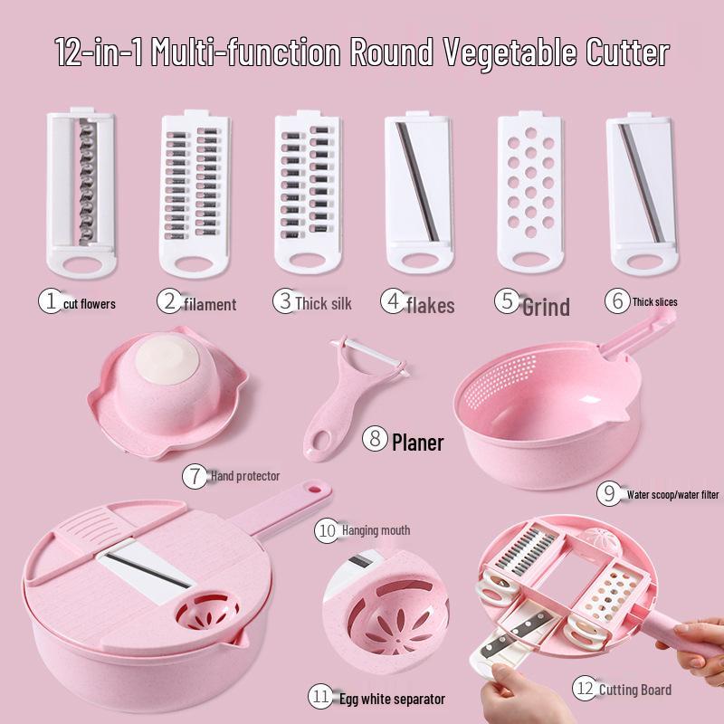 9-in-1 Multifunctional Vegetable Cutter and 12-Piece Grater Set for Potato and Carrot Shredding