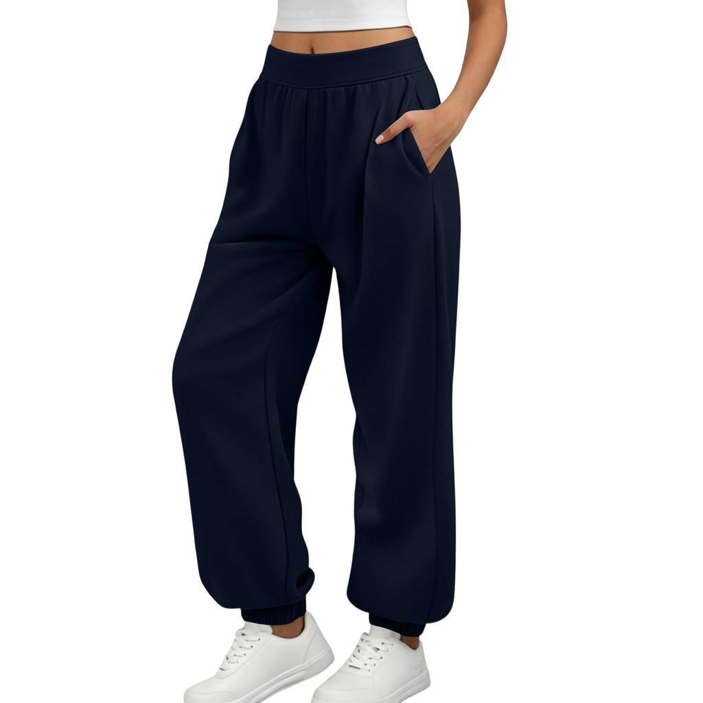 Women's Casual Color High Waist Drawstring Elastic Pants for and Activewear