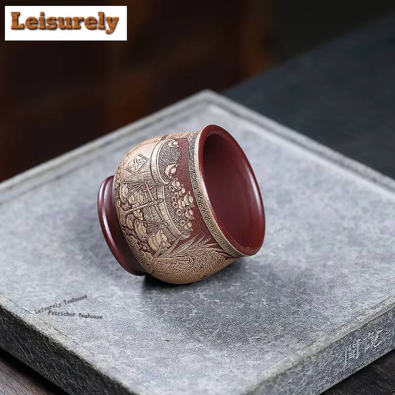 111ml Yixing Purple Sand Teacup Aesthetic Tea Bowl Single Cups Tea-tasting Smelling Cup Chazhan Master Cups Tea Items Collection