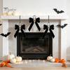 Vintage Style Hanging Ornament Halloween Velvet Bows with Skull Ornaments for Tree Decoration, Black Bow Pendant Gothic Flannel Home Holiday