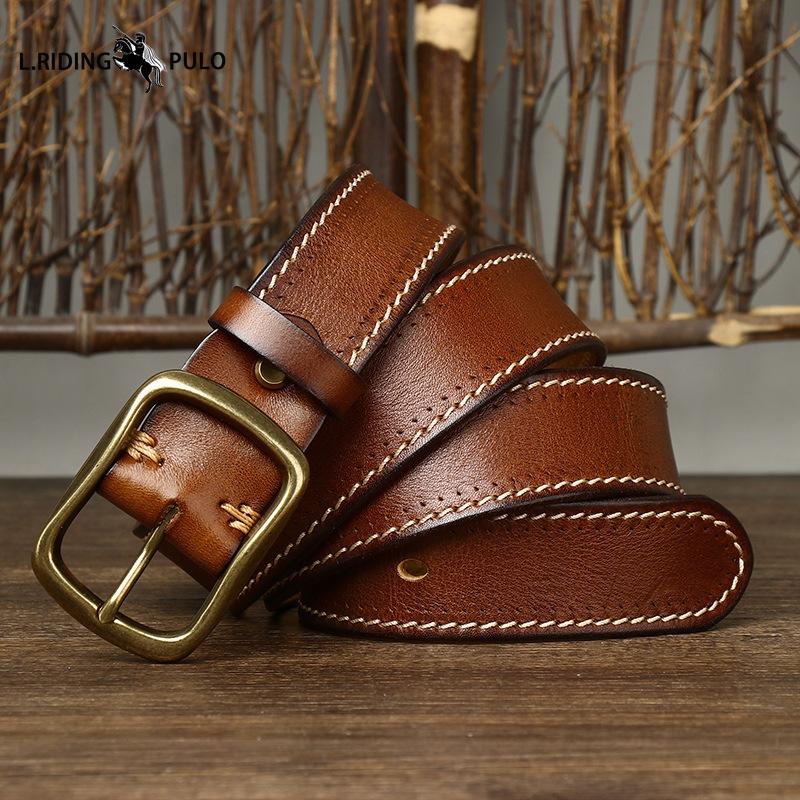 Fashionable Retro Leather Belt for Men Genuine Leather Pure Cowhide Copper Buckle Casual Jeans Belt