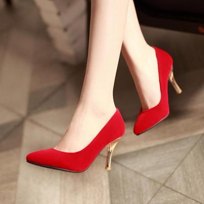 P/Sapatos de Salto Alto Femininos Sapatos Solteiros Primavera/Verão Cor Sólida Simples Bico Fino Salto Fino Sapatos de Boca Rasa