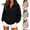 Ribbed Cuff Pullover Women V-Neck Sweatshirt with Kangaroo Pocket, Fit Drop-Shoulder Top, Loose Casual Long Sleeve Top for Autumn Winter Drop Shoulder