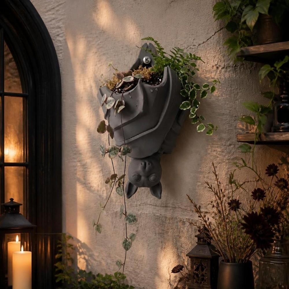 Halloween Bat Shaped Flower Pot Gothic Style Bat Wing Flowerpot Halloween Decoration
