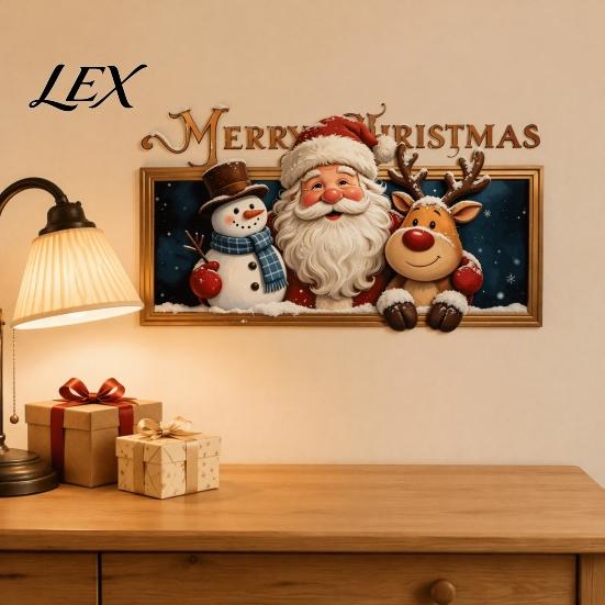 Cartoon Christmas Wall Stickers Stickers, Santa Claus Reindeer And Snowman Decals with Photo Frame Removable Design, PVC Self-adhesive Art Decor