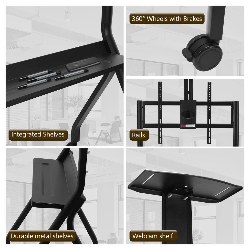 Mobile TV Display Stand for 42-75in Interactive Whiteboards & TVs Monitors Display Trolley Hold 300LBS for Office Classroom Home