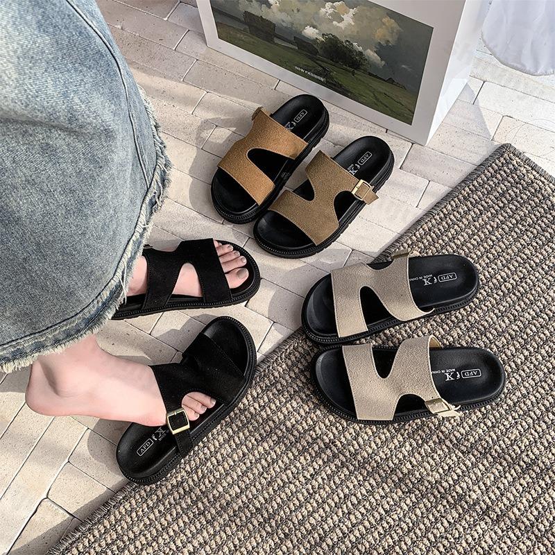 Fashion 2025 Women Shoes Open Toe Slippers Outdoor Casual Slippers Summer Round Toe Flat Non-slip Platform Buckle Women's Beach Sandals