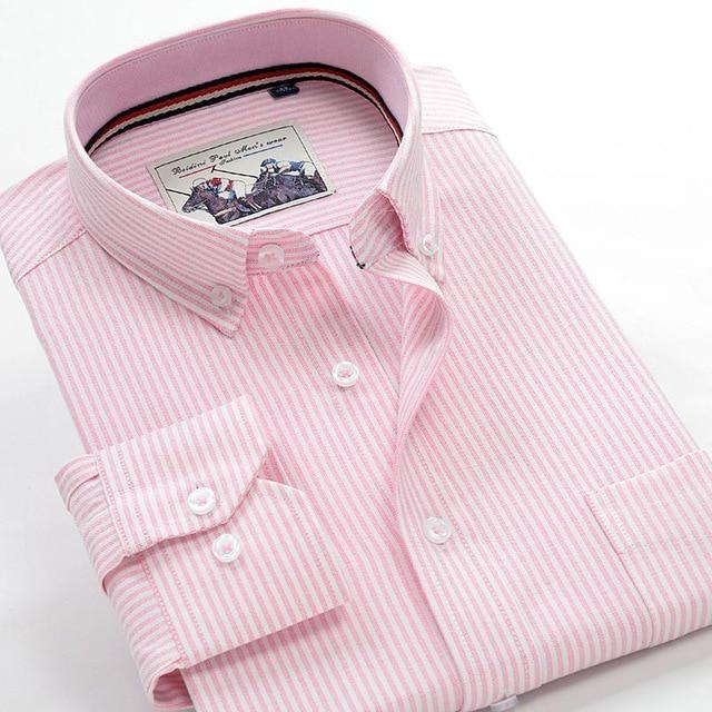 Oxford Shirts Men Striped Casual Men Shirts Long Sleeve England Style Big Size Shirts Men