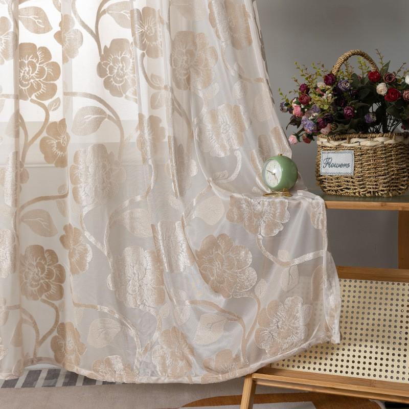Sheer Floral Embroidered Tulle Curtain Panel Semi-Transparent Living Room Bedroom Kitchen US Farmhouse Style