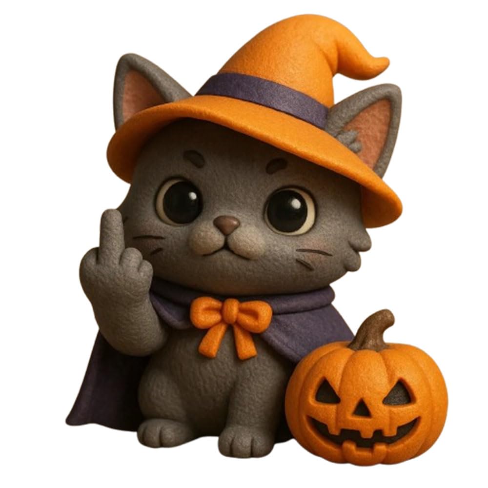 Middle Finger Halloween Cat Figure, Halloween Cat Figurine, Cute Middle Finger Statue, Cat Decor Spooky Resin Statue Best Gifts