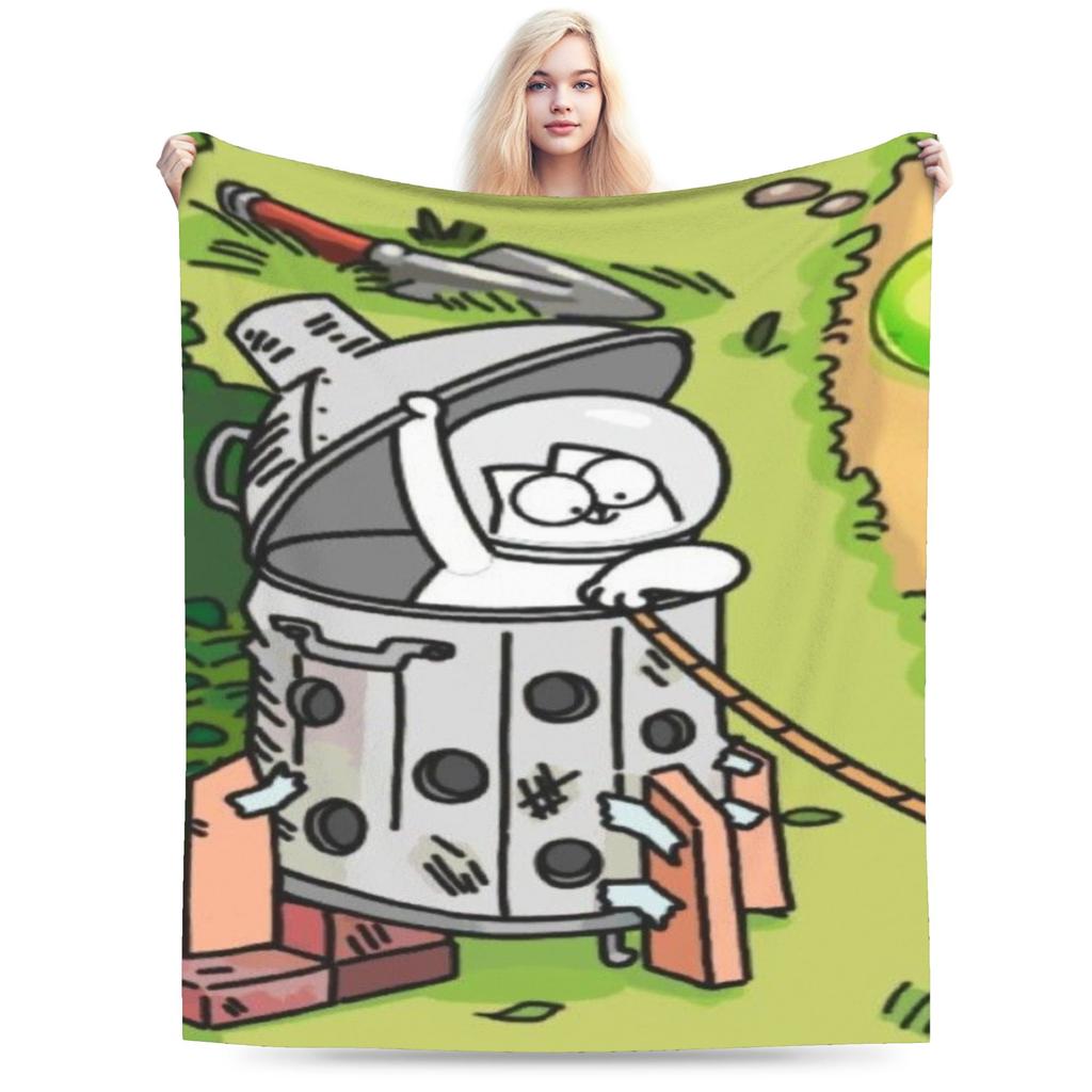 Comfortable Simons Cartoon Cat Cats Blanket Stuff Bed Decorative Throw Blanket Soft Flannel for Bedroom