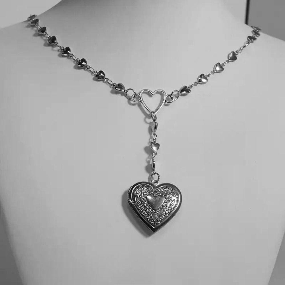 Y2K Message Locket Necklace Jewelry Accessories Photo Picture Necklace New Heart Necklace