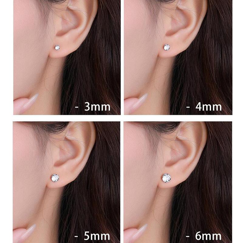 PONYKISS Real Sterling Silver Round Zircon Stud Earrings For Women Classic Fine Minimalist Ear Piercing Accessories