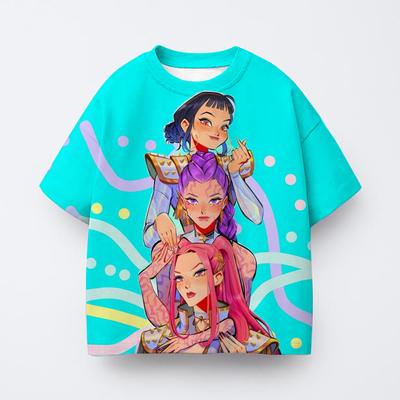 Girl Clothes Kpop Demon Hunters Cartoon Round Neck T-Shirt Cute Kids Summer Comfortable Soft T-shirt