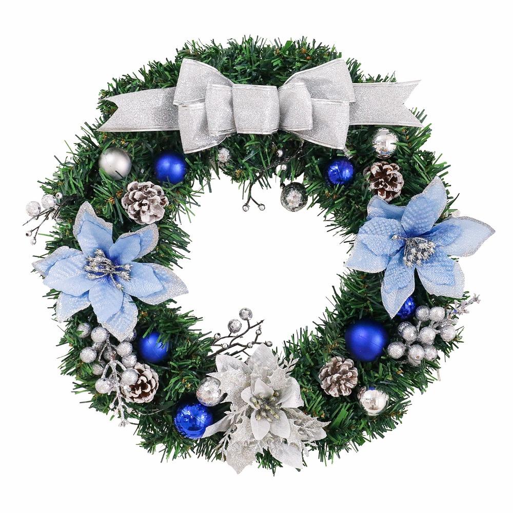 Garland With Bow Christmas Wreath Artificial 30CM Christmas Decoration Red Gold Door Hanging Rattan Home