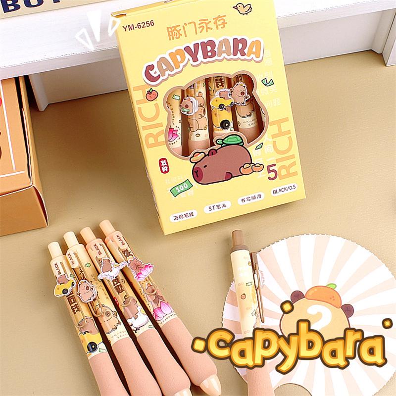 5 Buc. Pix Gel Kawaii Desene Animate Capybara Uscare Rapidă Pixuri Neutre Scris Lin Rechizite de Birou Papetărie Studențească Cadouri