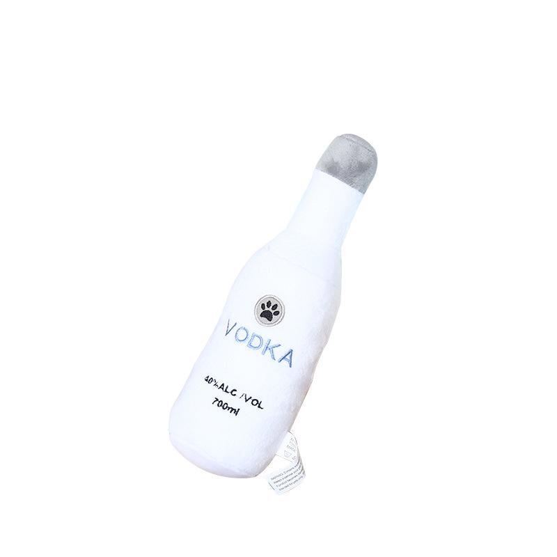 Plush Vodka Whiskey Bottle Squeaky Dog Toy - Chew Resistant & Teething Friendly