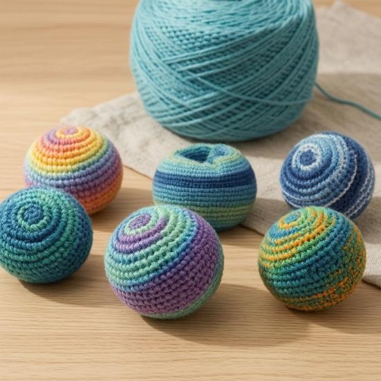 6Pcs Knitted Footbag Sack, Handmade Crochet Juggling Balls for Beginners, Soft Yarn Sandbags for Outdoor Play, Colorful Gift for Teens Adults