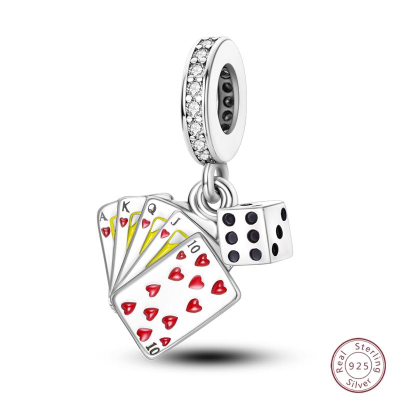 New Copper Poker Card Pendant Beads Black Spade 10-A Royal Flush Red Heart 10-A Charm For Bracelet Woman Jewelry