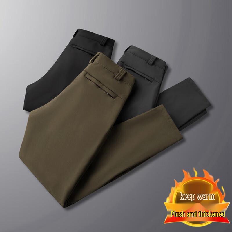 Dibinze Men's Plus Size Winter Fleece-Lined Casual Pants