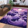 Purple Waves and Moon Carpet Non-slip Rug Suitable for Living Room and Bedroom Sofas