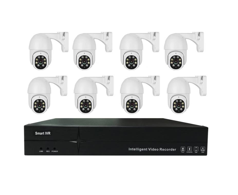 8-Channel 3MP POE Surveillance Camera Kit with Full-Color Night Vision, HD Outdoor, 360° PTZ Camera