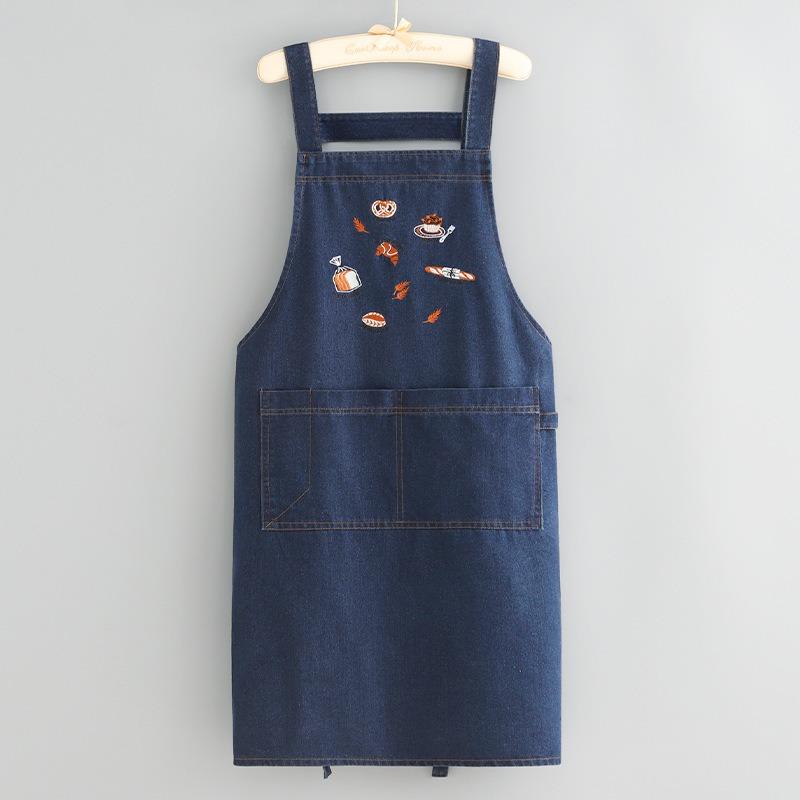 

Denim Apron for Women with Embroidery, Vintage Artistic Kitchen Bib, Breathable Adjustable for Baking Cooking, Gift