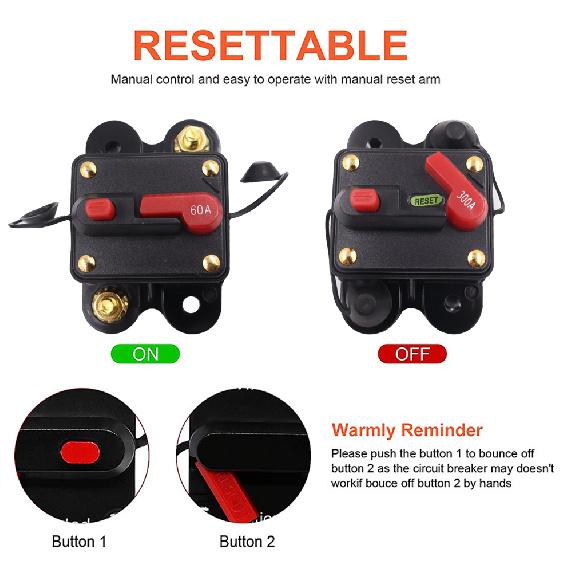 300A 250A 200A 150 100A 80A 60A 30A Circuit Breaker 12-42VDC Car Truck Audio Resettable Fuse Circuit Breaker with Power Protect Circuit Breaker 6