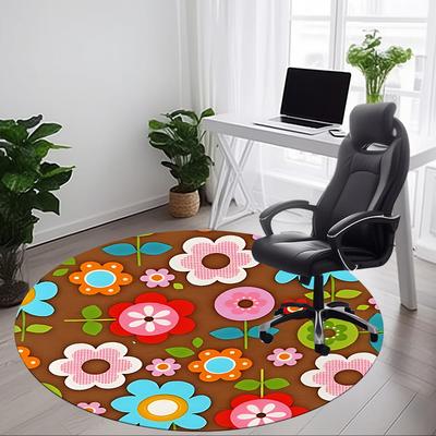 1pc Floral Pattern Chair Carpet for Office, Round Polyester Mat, Indoor Decor for Office, Easycare Fabric, Washable Non-slip Area Carpet