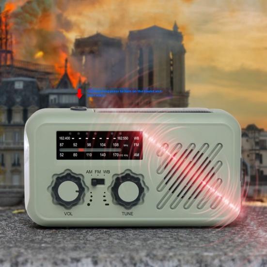 רדיו חירום עם פנס רב-תכליתי קומפקטי נייד אזעקת SOS פס AM/FM רדיו נטען באמצעות ידית סיבובית