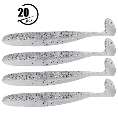 20PCS 7.5cm Señuelos de Pesca de Plástico Blando Cola T Señuelos Gusano Grub Accesorio Aparejo de Pesca(Blanco)