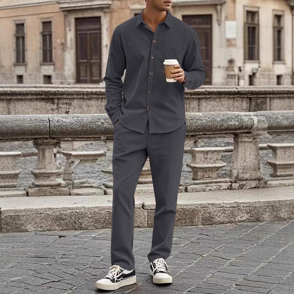 Übergröße Herren Casual Street Zweiteiler Modestil Basic Cord Oberteile und Bleistifthose Anzug Herren Sport 2-teiliges Outfit Neu