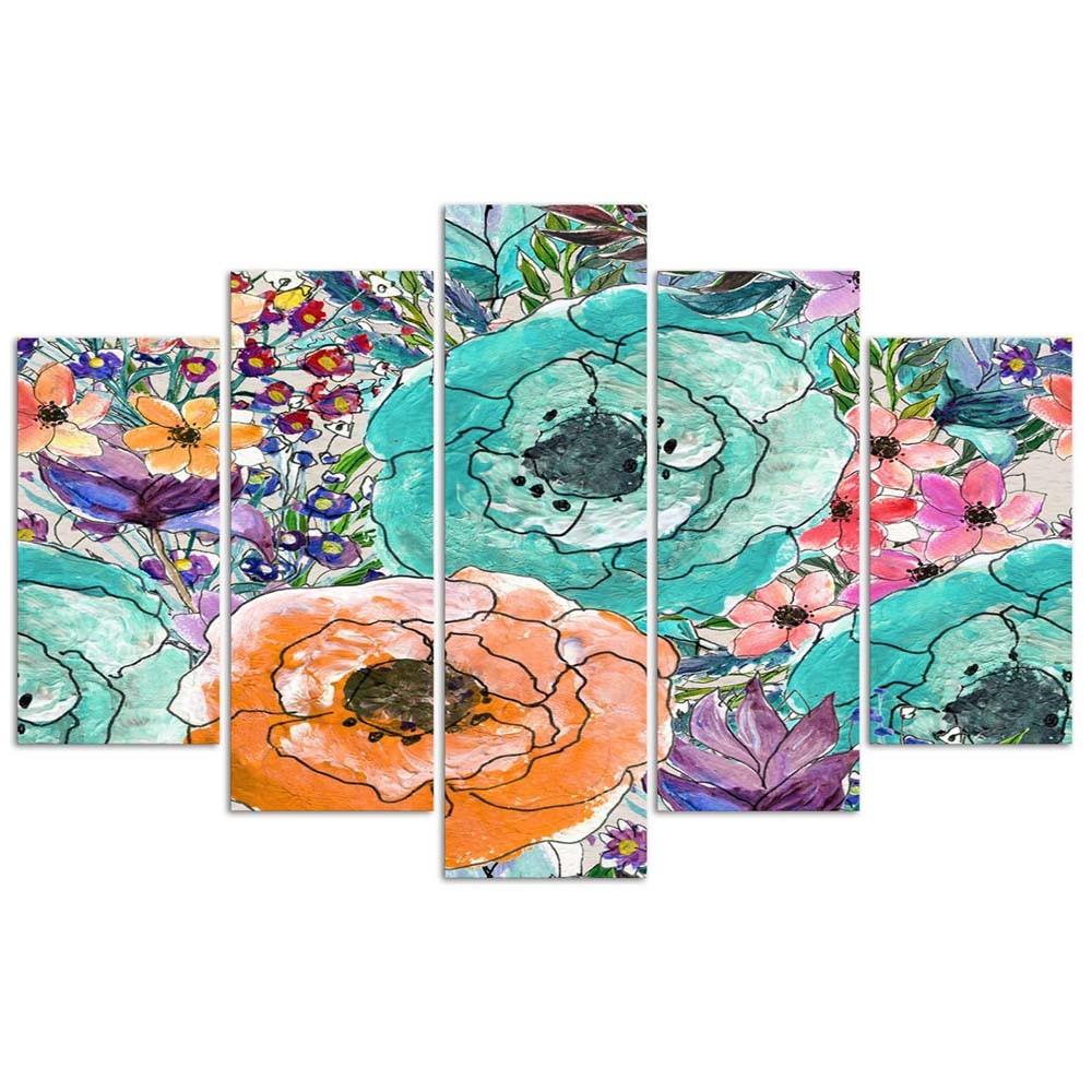 Obraz na plátně z pěti kusů Colorful Flowers Abstract