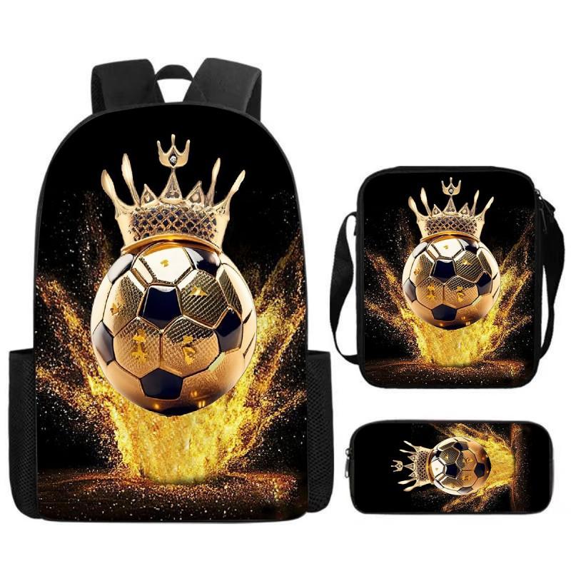 Set Zaino Stampa Calcio per Bambini Scuola Elementare 3 Pezzi Borsa a Spalla Astuccio Borsa a Tracolla