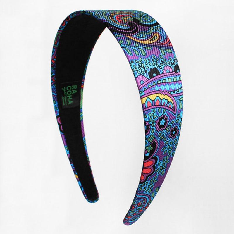 

РАКОХА Массивная шелковая повязка для волос_синий узор пейсли blue paisley