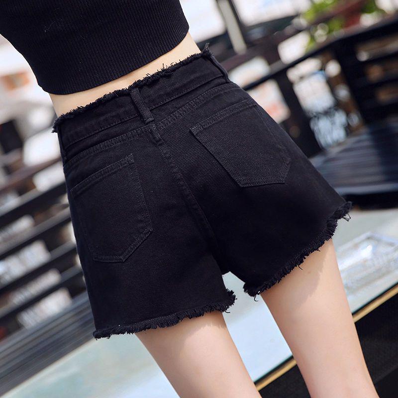 

High-Waisted Elastic Denim A-Line Shorts for Women - Summer 2026 Collection, Loose Fit, Frayed Hem, Versatile and Slimming Design. S (39-47.5 kg)
