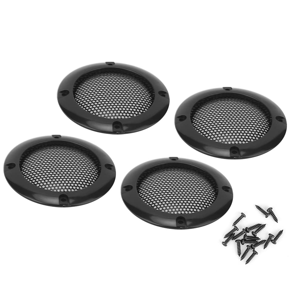 2" Metal Glossy Audio Speaker Cover, 4 Pcs Audio Speaker Grille Protective Decorative Audio Speaker Mesh Grille (Black)