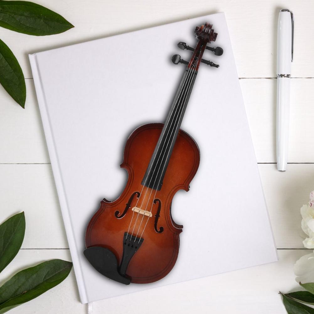 Miniatyrfiolmodell i trä Mini Musikinstrumentmodell Prydnader Med Presentförpackning