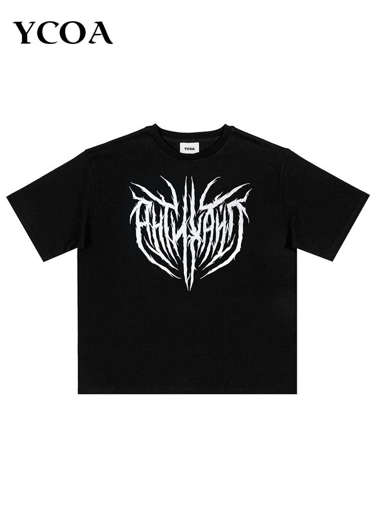 Herren T-Shirt Baumwolle Schwarz Gothic Hip Hop Grafik Kurzarm Oberteile T-Shirts Übergröße Koreanische Mode Y2k Streetwear Vintage Kleidung