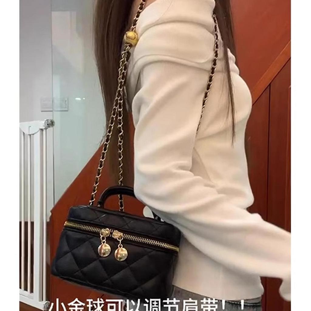New Xiaoxiang Style High-end Diamond Grid Crossbody Bag, Women's Commuting Chain Box, Makeup Small Square Bag