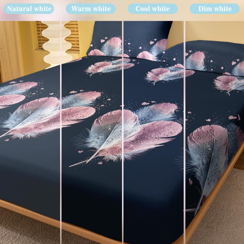 1 Simple Modern Feather Diamond Printed Matte Fitted Sheet, Bedroom Printed Bed Cover, Bedding(Excluding Pillowcases)