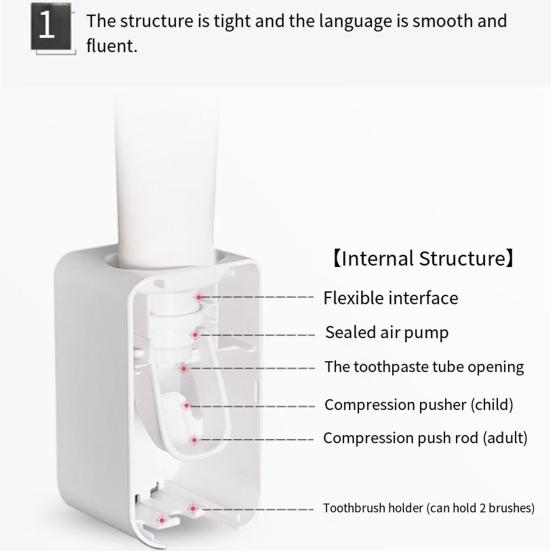 2Pcs Wall-Mounted Toothbrush Holder with Toothpaste Squeezer Strong Load-bearing Universal