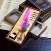 Retro Mechanical Calligraphy Feather Pen and Ink Set Glittering Quill Pen with Antique Dip Pen Metal Calligraphy Set with Ink